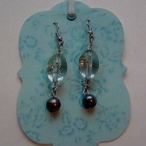 Dangle Earrings with Clear and Gray Acrylic Beads on Silver Hooks